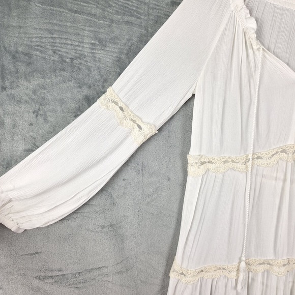 L Space Dress Small White Moondust Boho Beachy Tiered Angel Floral Lace Peasant - Picture 3 of 7
